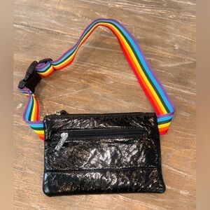 Black Crossbody Bag with Rainbow Strap
